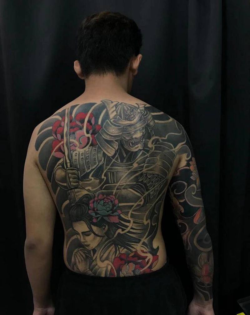 鬼武士纹身图片_背部新传统纹身图案