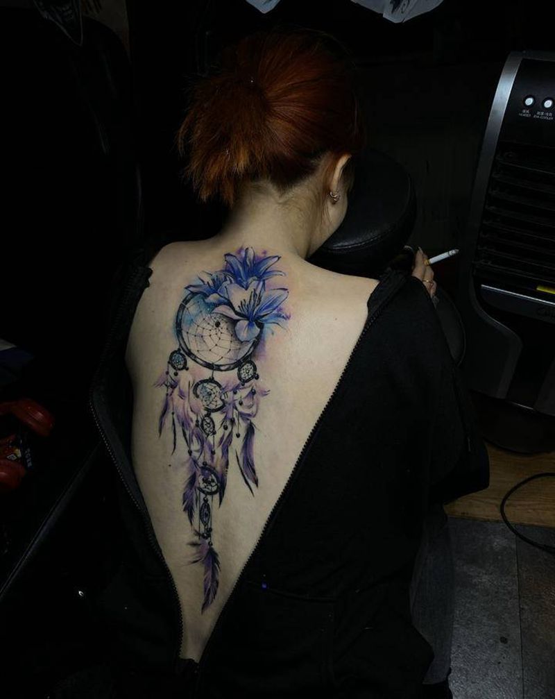 补梦网纹身图片_背部水彩纹身图案