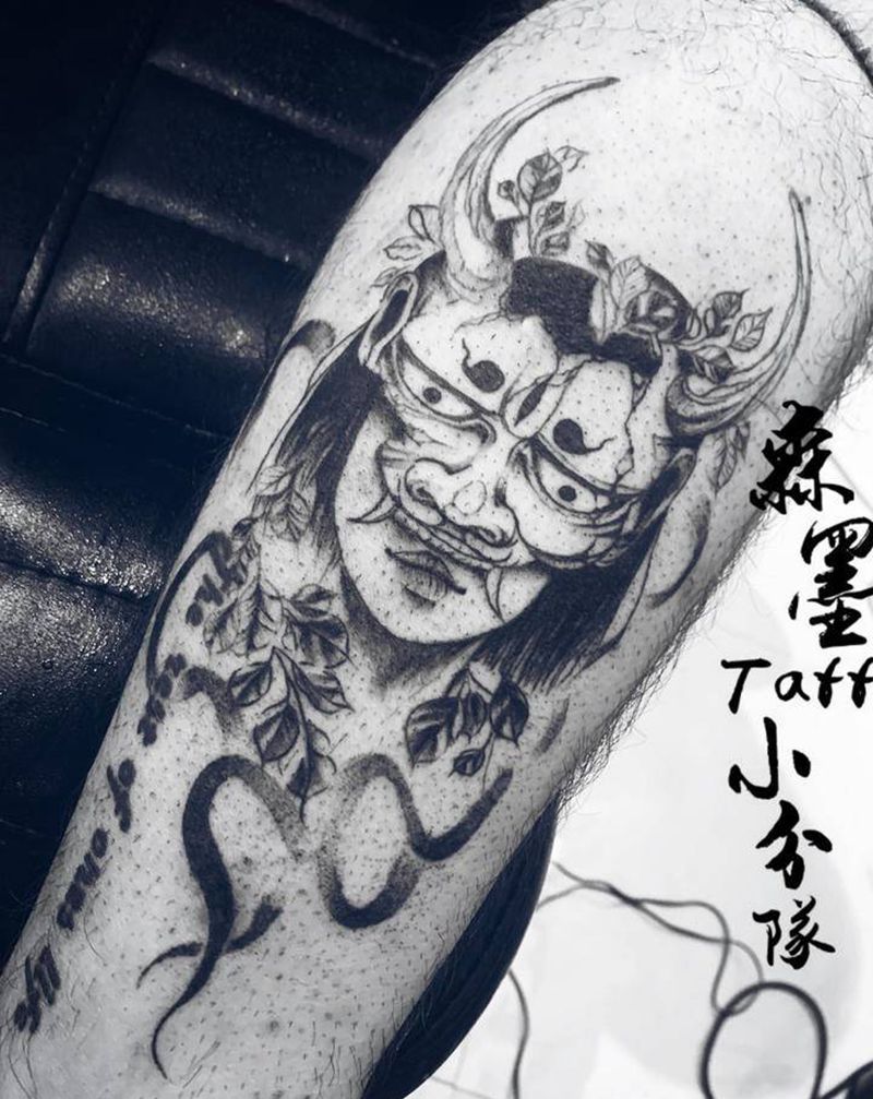 般若与女孩纹身图片_手臂腿部纹身图案