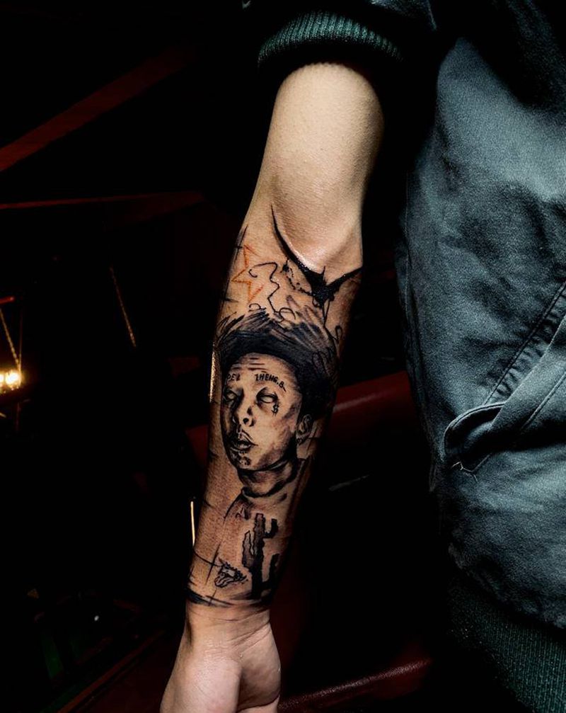 人物素描纹身图片_手臂欧美写实纹身图案