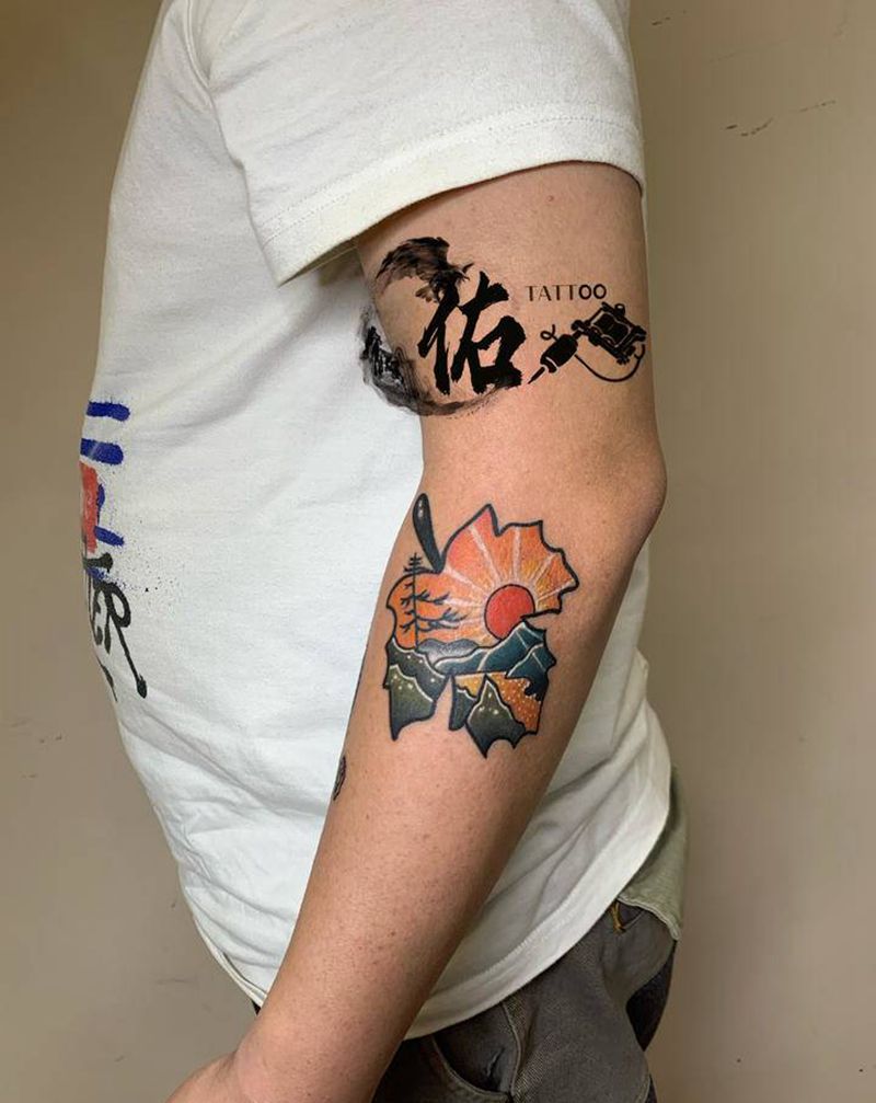 Shool 枫叶纹身图片_手臂New School纹身图案