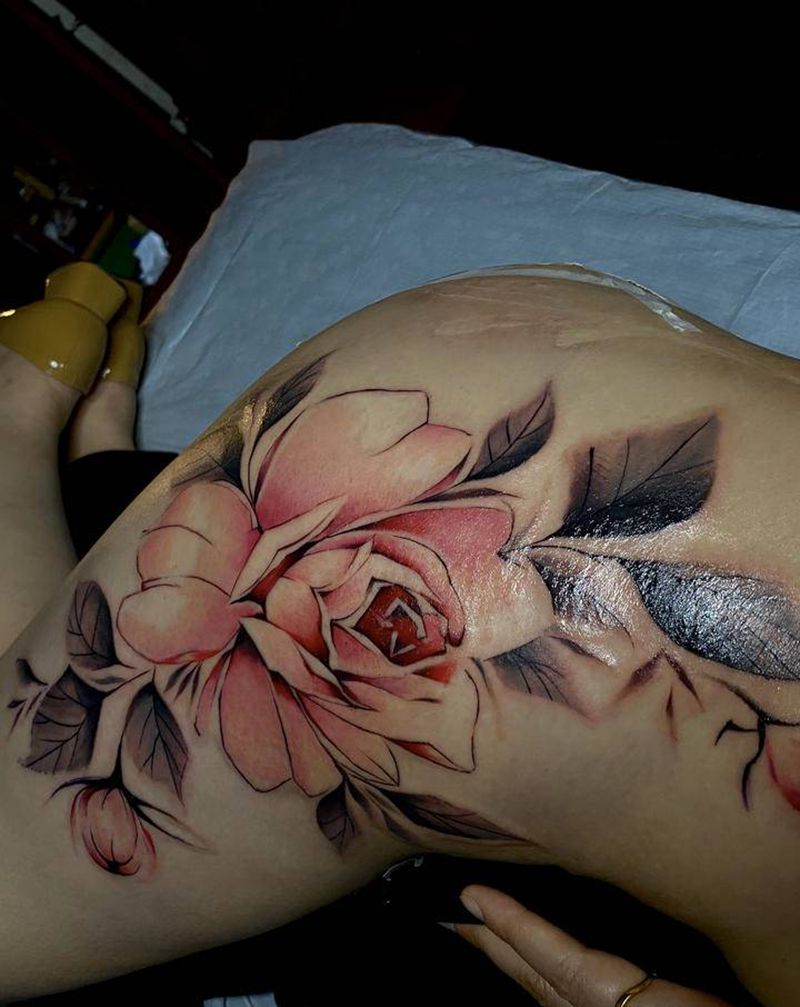 玫瑰(大腿纹身图片_腿部纹身图案