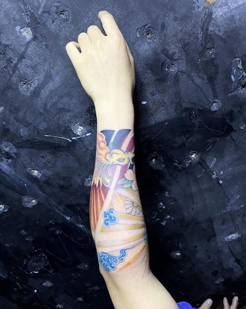 拼接彩色包小臂纹身图片_手臂New School新传统纹身图案