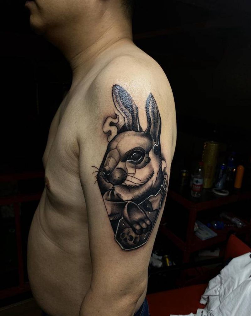 兔子纹身图片_手臂欧美写实纹身图案