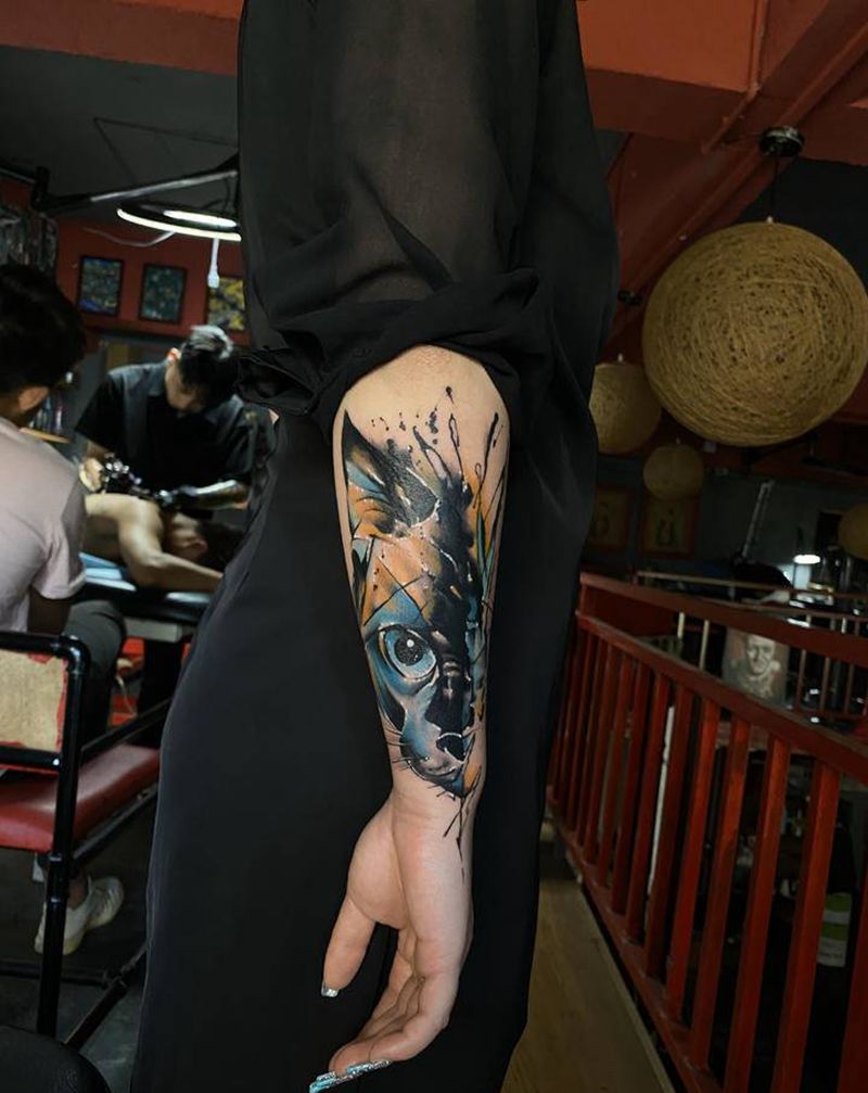 猫（遮盖纹身图片_手臂水墨纹身图案