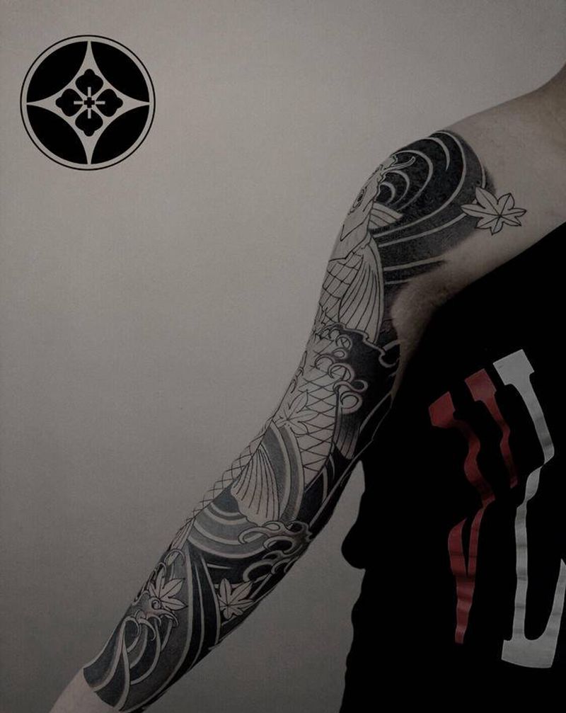 鲤鱼纹身图片_手臂老传统纹身图案