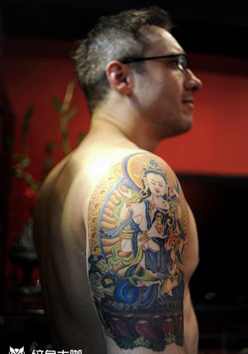 佛像写实纹身图片_手臂新传统纹身图案