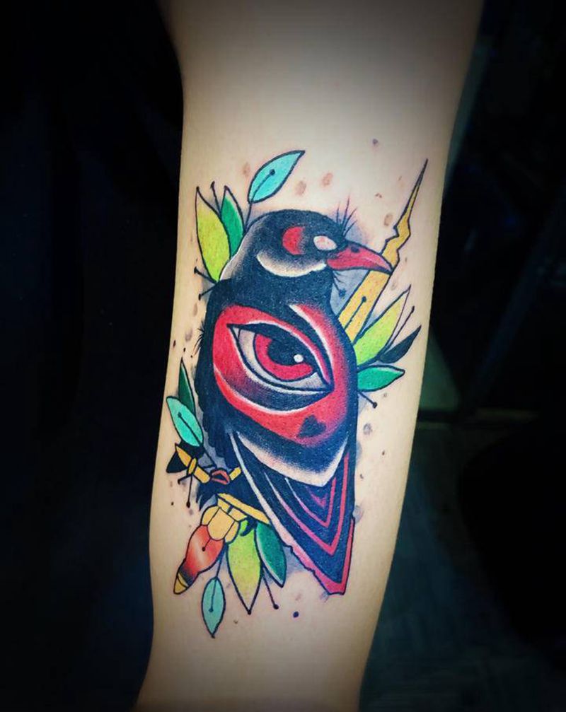 鸟纹身图片_手臂Old School纹身图案