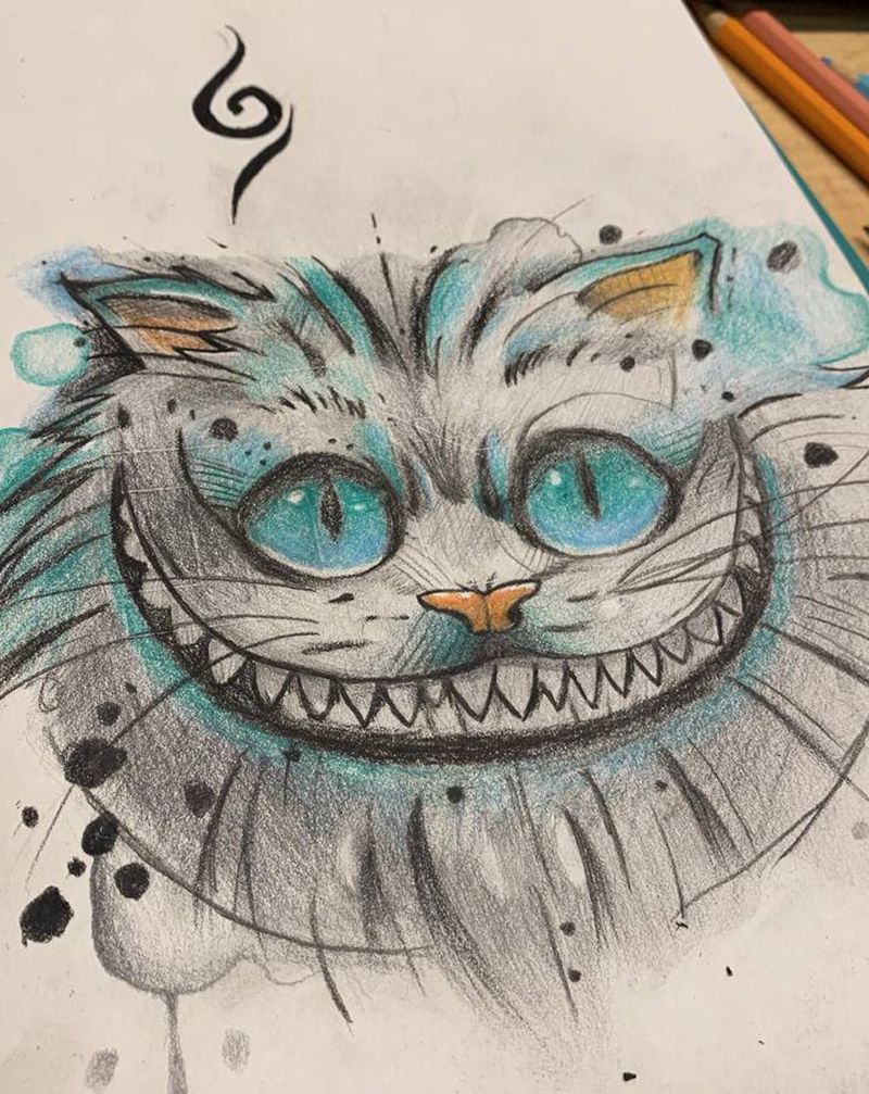 猫纹身图片_肩部胸部水彩纹身图案