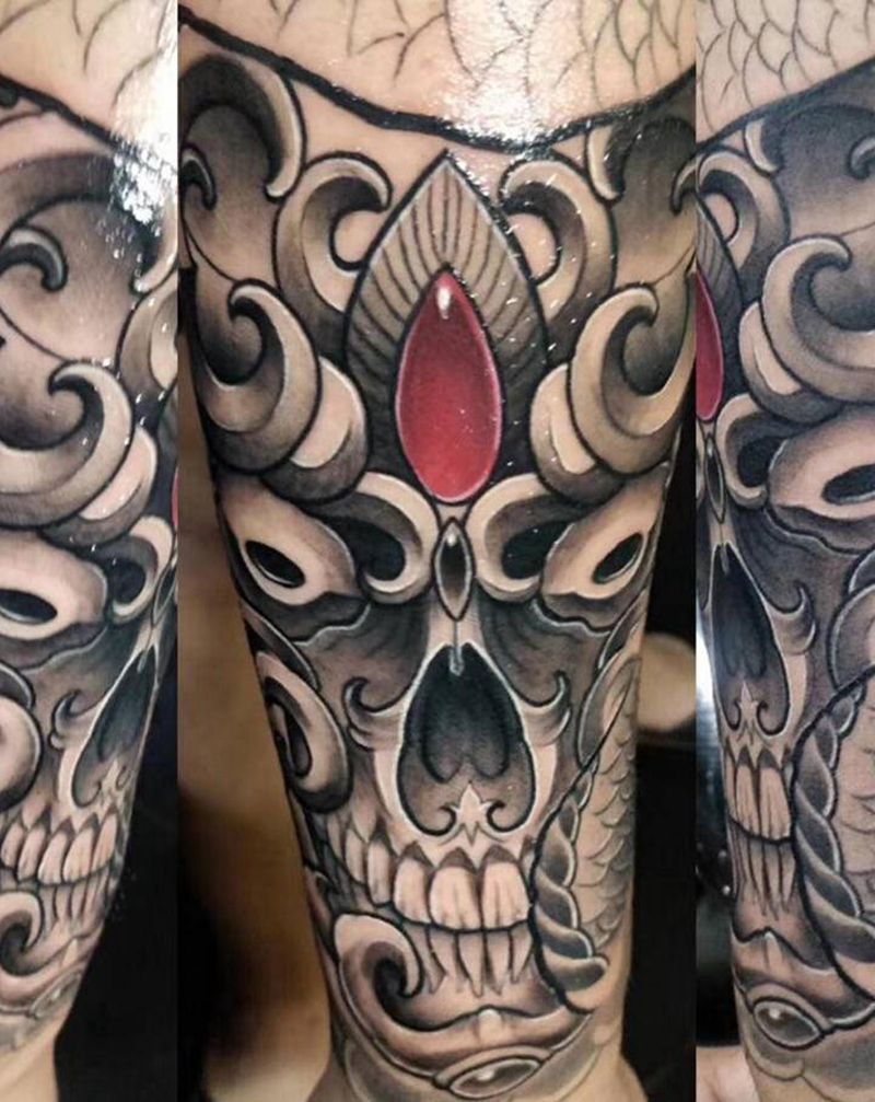 嘎巴拉纹身图片_手臂新传统嘎巴拉纹身图案