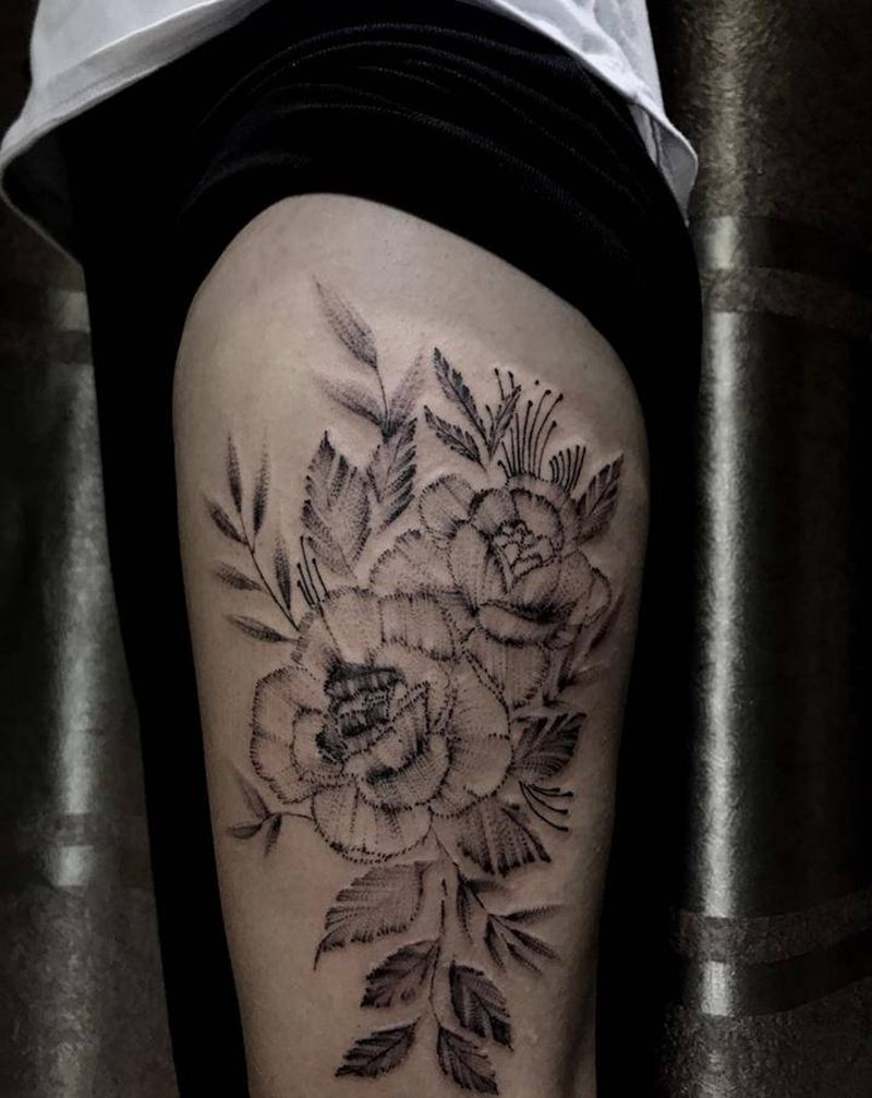 素花纹身图片_点刺纹身图案