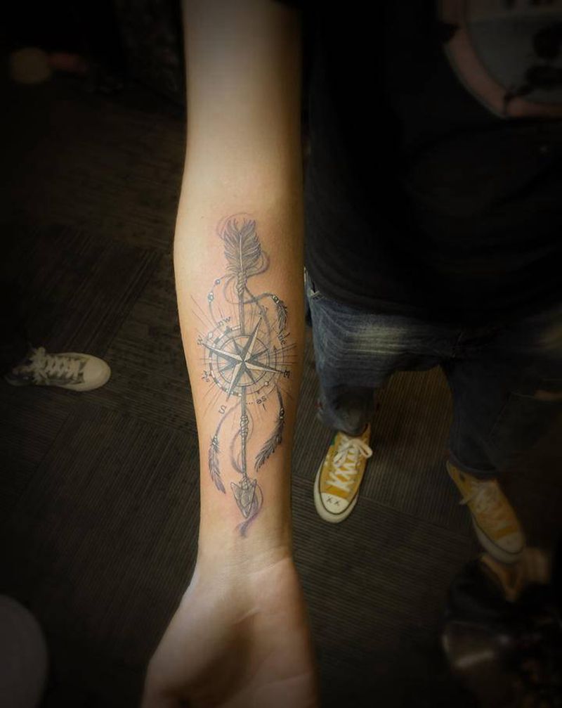 指南针纹身图片_手臂纹身图案