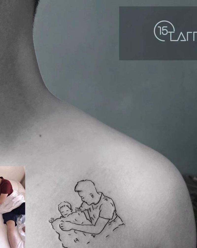 父爱如山纹身图片_胸部照片轮廓纹身图案