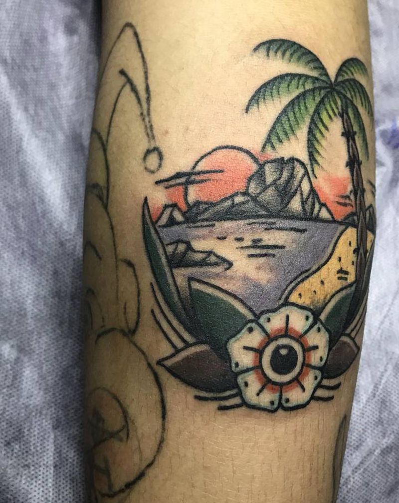 欧的纹身图片_腿部Old School纹身图案