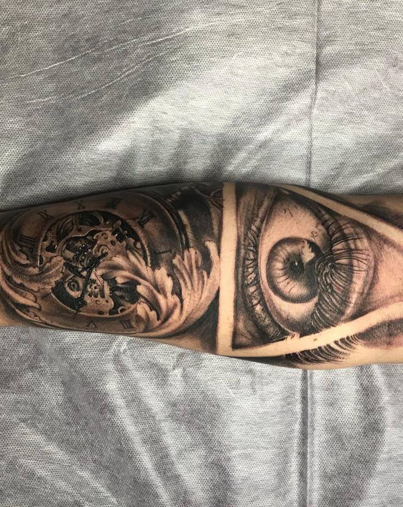 钟表纹身图片_手臂欧美写实纹身图案