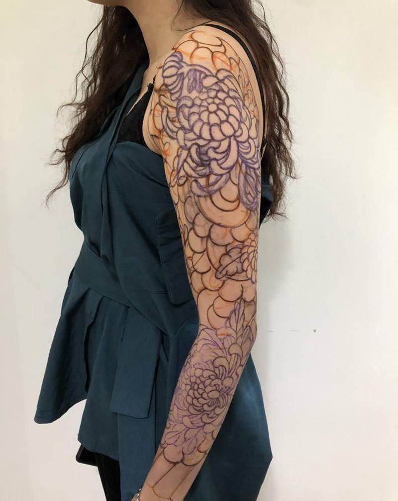 日式菊花纹身图片_手臂纹身图案