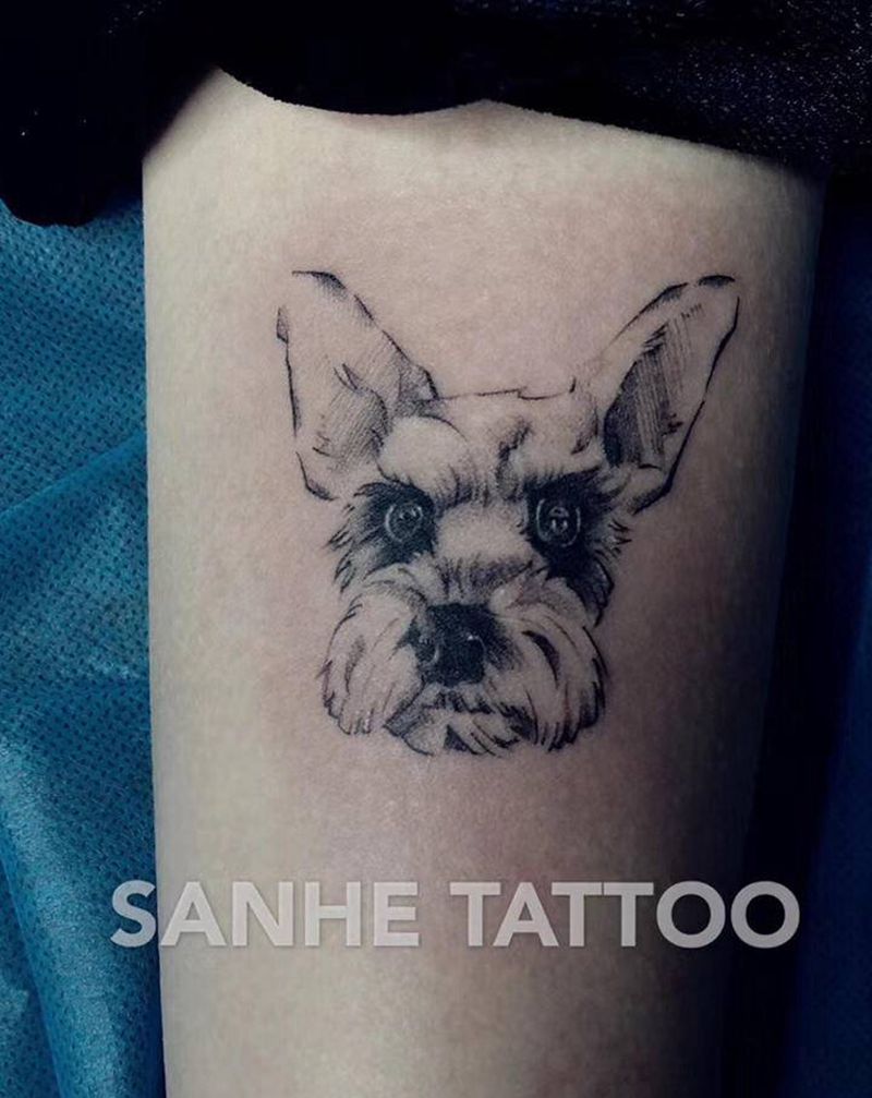 客人家的狗子纹身图片_手臂宠物纹身图案