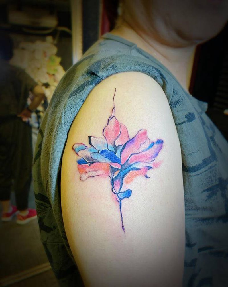 水彩花纹身图片_手臂水彩纹身图案