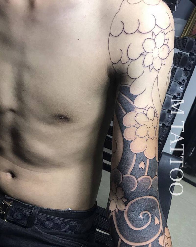 老传统七分臂纹身图片_手臂老传统七分臂纹身图案