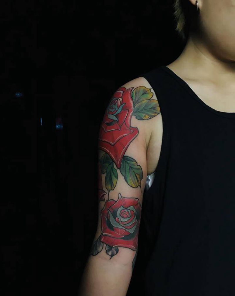 玫瑰纹身图片_手臂New School纹身图案