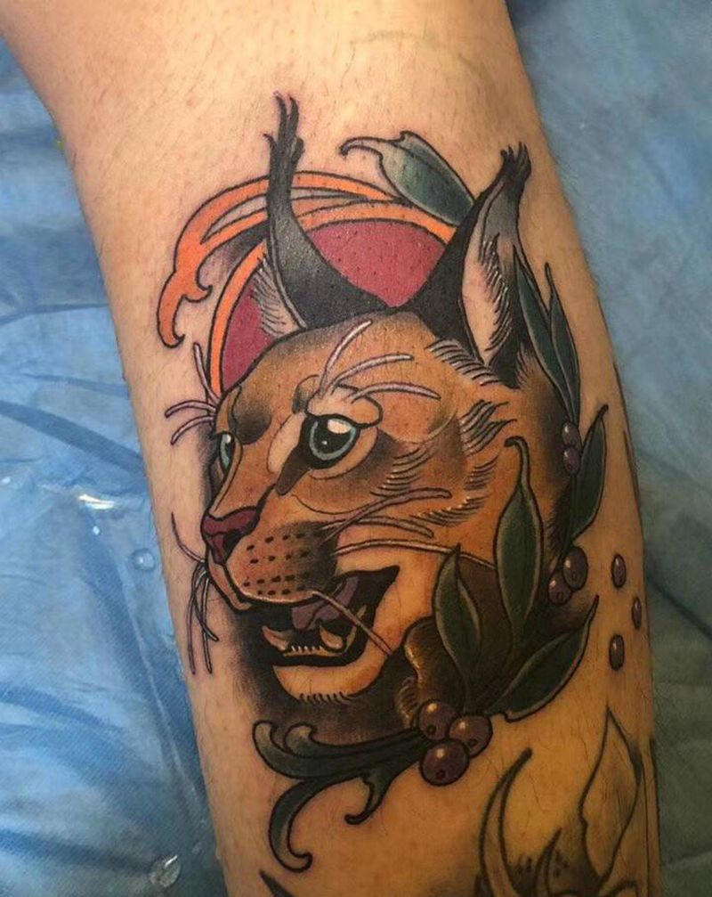 狸猫纹身图片_腿部New School动物纹身图案