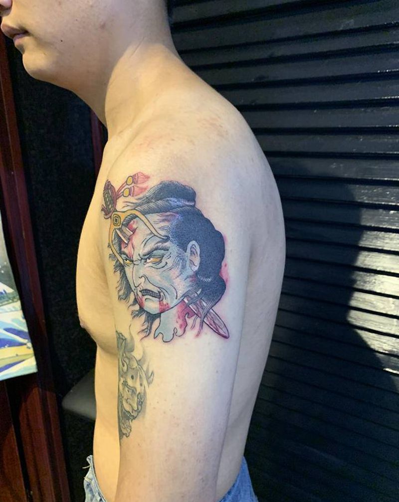 生首纹身图片_手臂老传统纹身图案