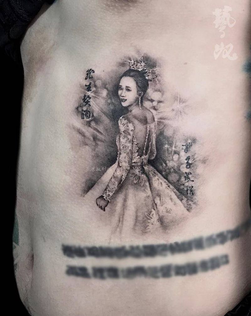 写实纹身纹身图片_腰部腹部肖像纹身图案