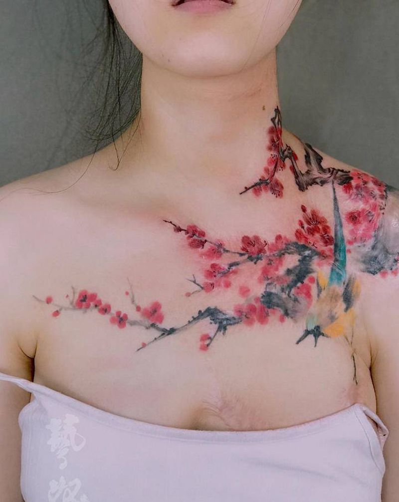 原创烫伤二十年疤痕遮盖纹身图片_背部胸部中国风纹身图案