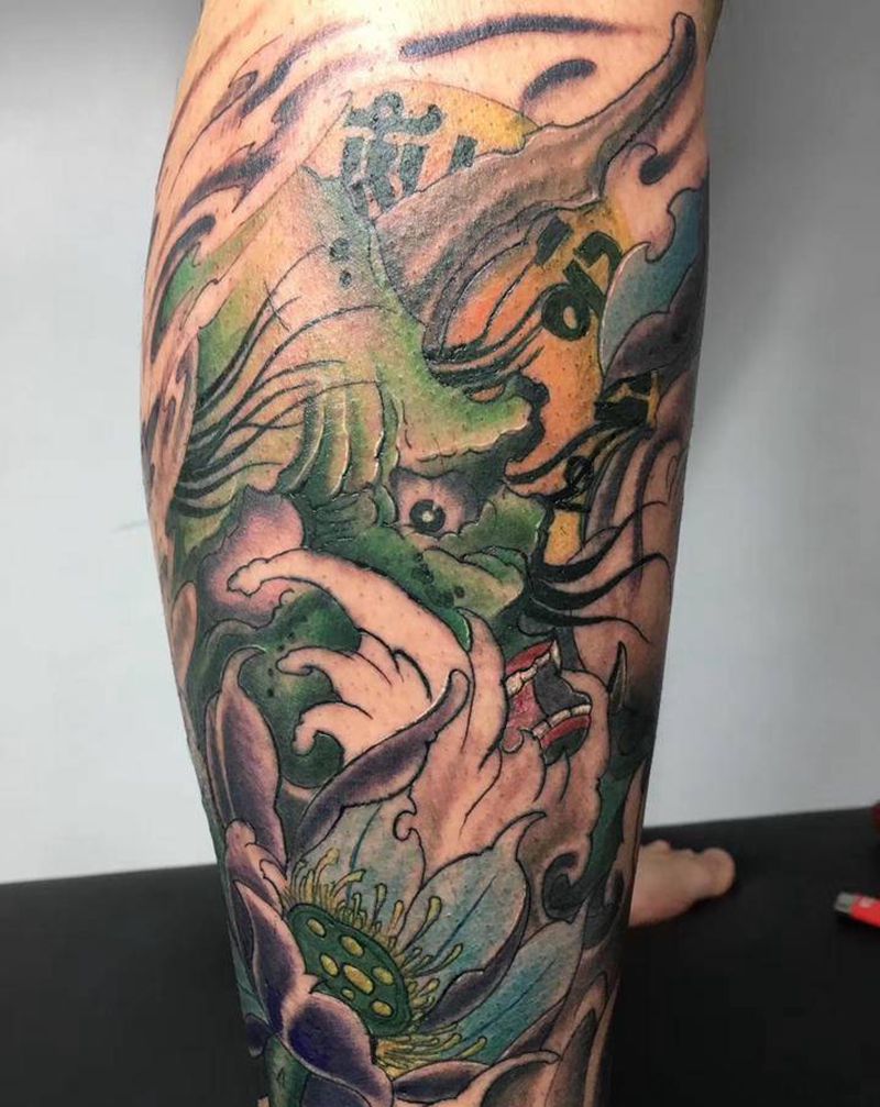 般若纹身图片_腿部新传统纹身图案