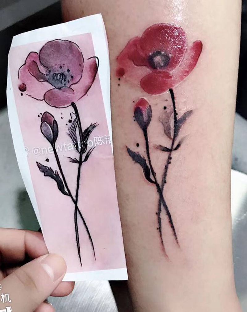 彼岸花纹身图片_脚部腿部水彩水墨纹身图案