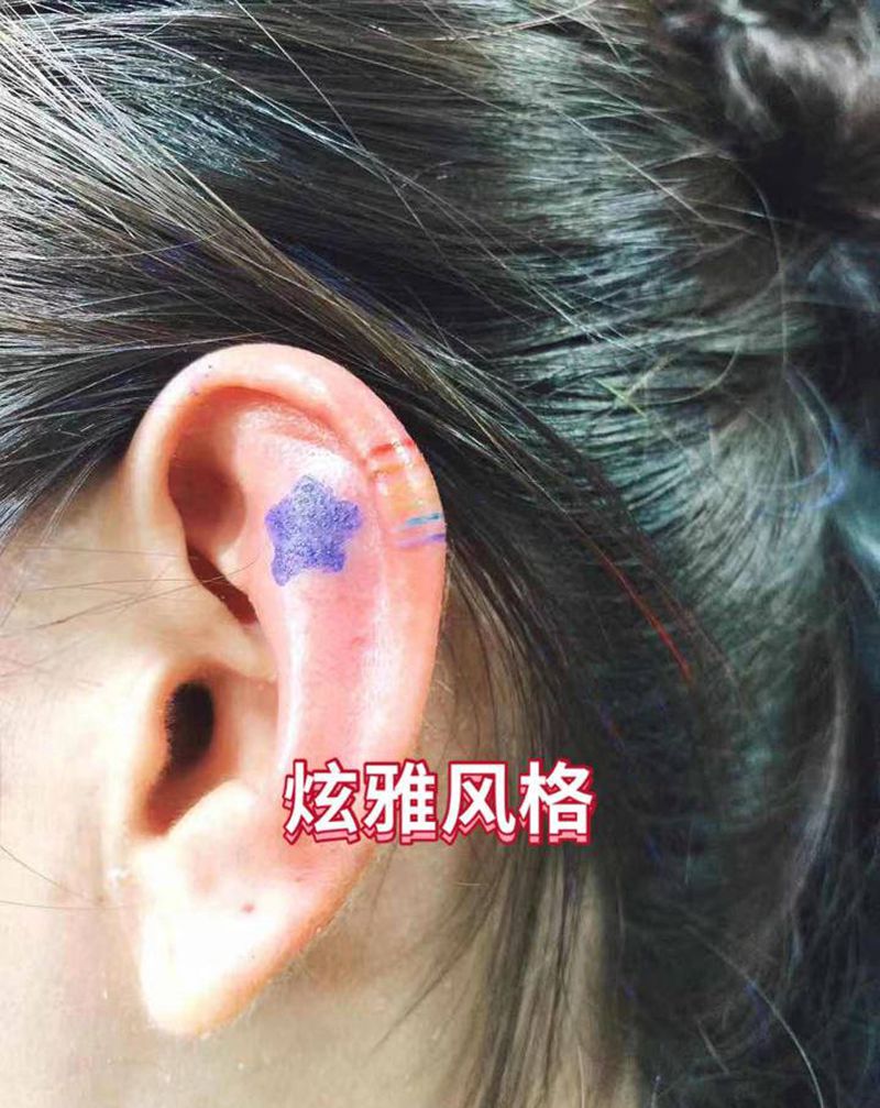 泫雅风纹身图片_颈部水彩纹身图案