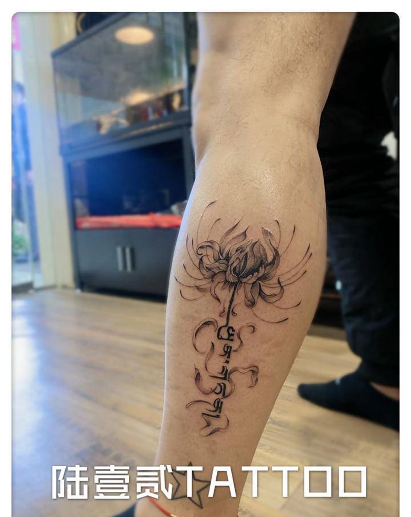彼岸花纹身图片_腿部纹身图案