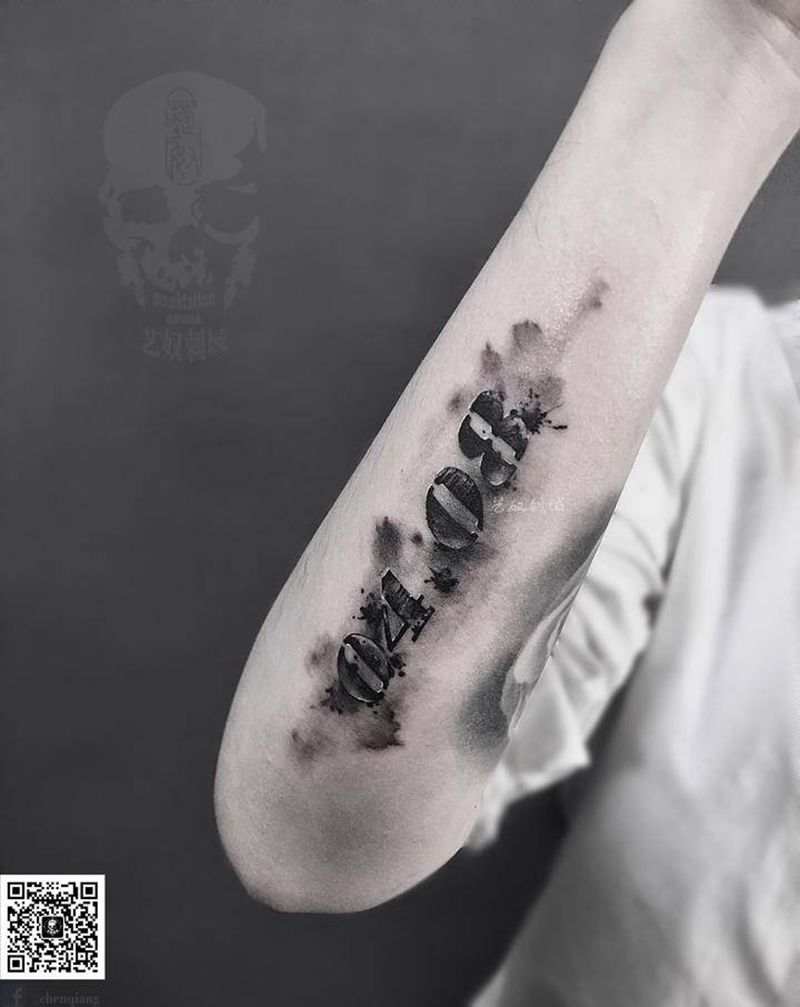 小臂数字纹身纹身图片_手臂水墨纹身图案