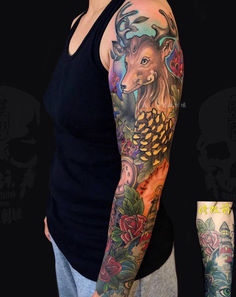 花臂纹身图片_手臂肩部New SchoolOld School纹身图案