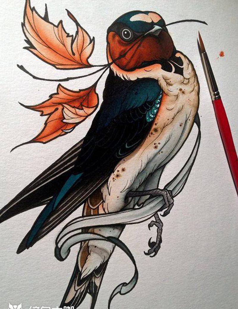 鸟儿元素手稿分享纹身图片_手稿纹身图案