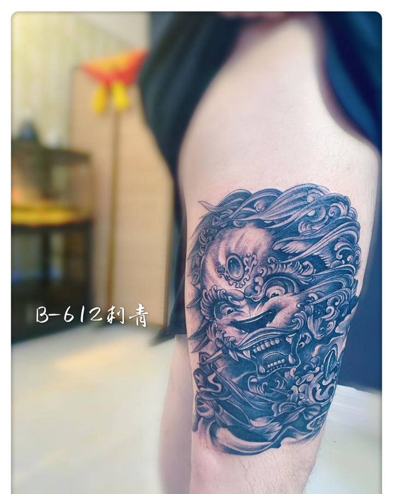 唐狮子纹身图片_新传统纹身图案
