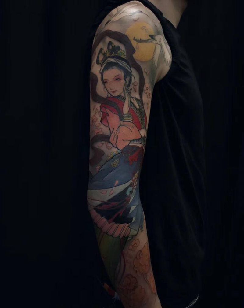 仙女纹身图片_手臂新传统纹身图案