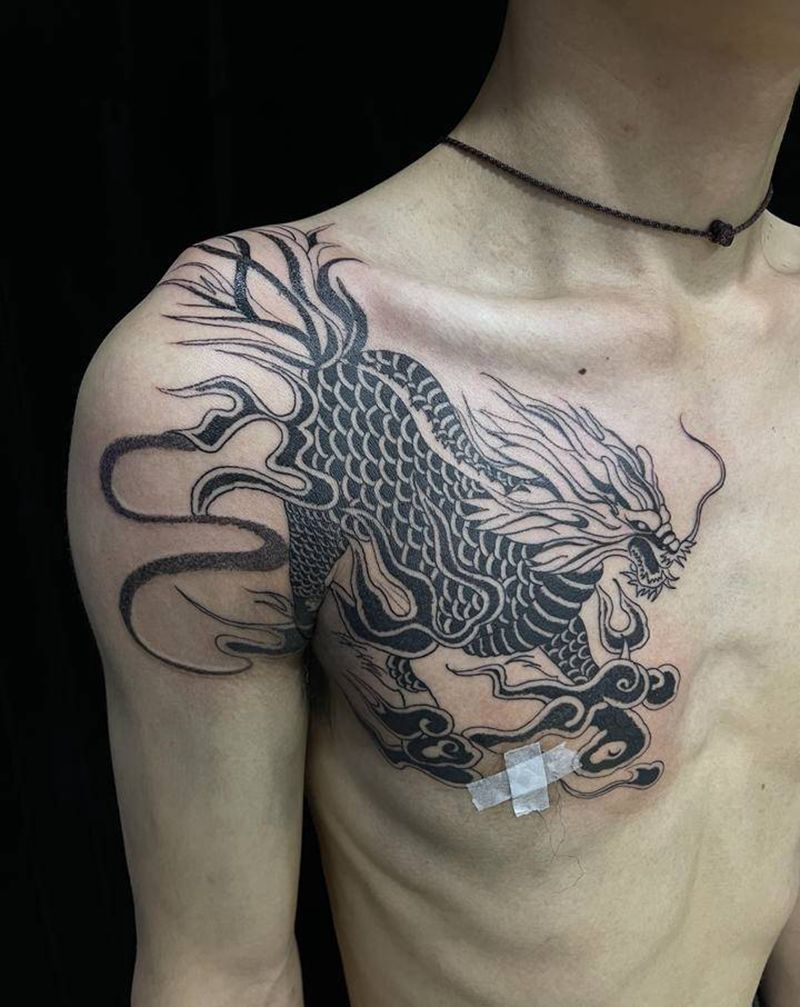 麒麟 圆5刺纹身图片_胸部纹身图案