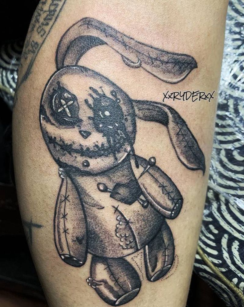 暗黑小兔子纹身图片_腿部暗黑兔子纹身图案