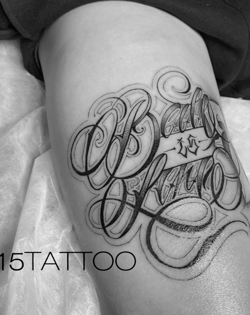 花体字纹身图片_腿部花体字纹身图案