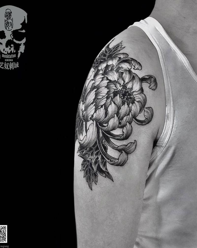 菊纹身图片_手臂纹身图案