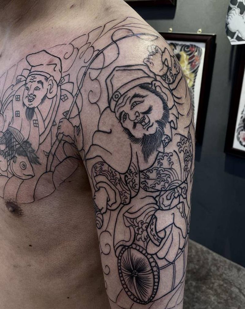 福神纹身图片_手臂老传统纹身图案