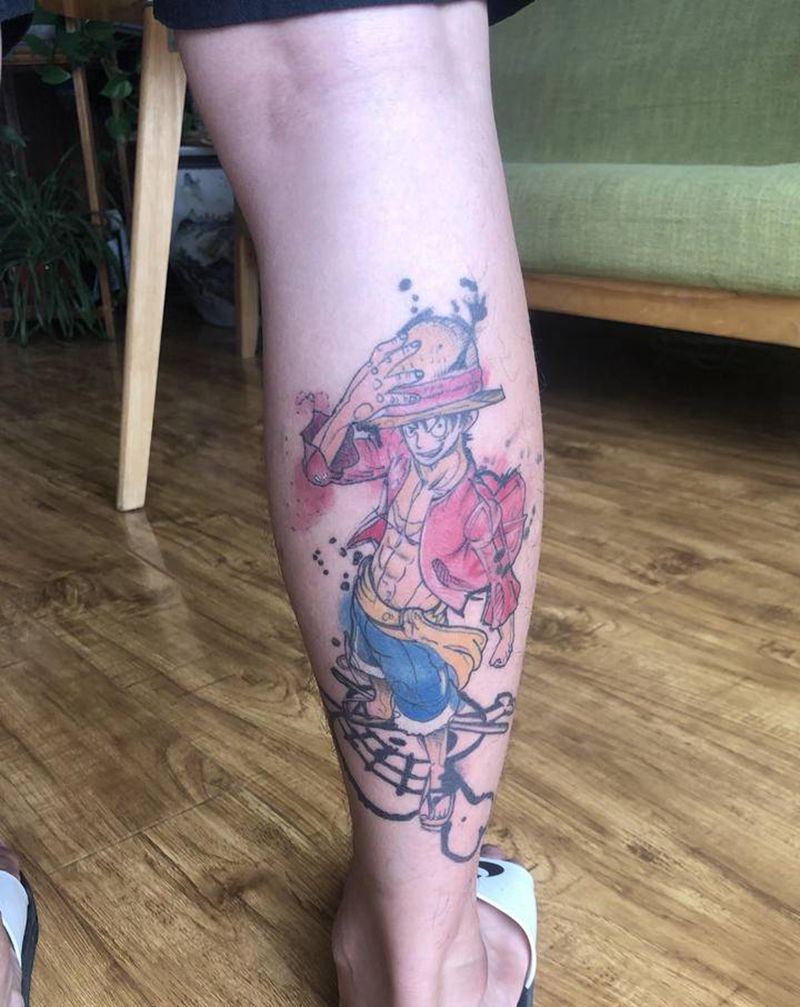 路飞纹身图片_New School水彩纹身图案