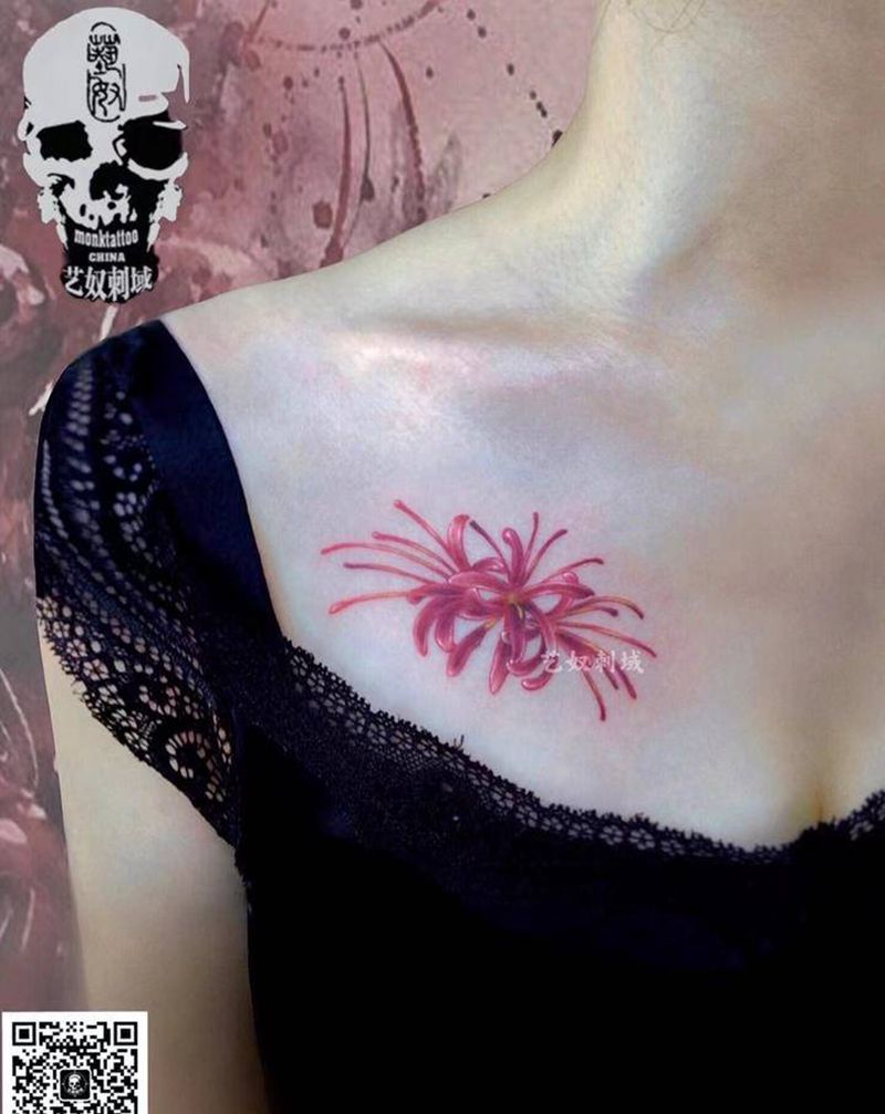 彼岸花纹身图片_胸部纹身图案