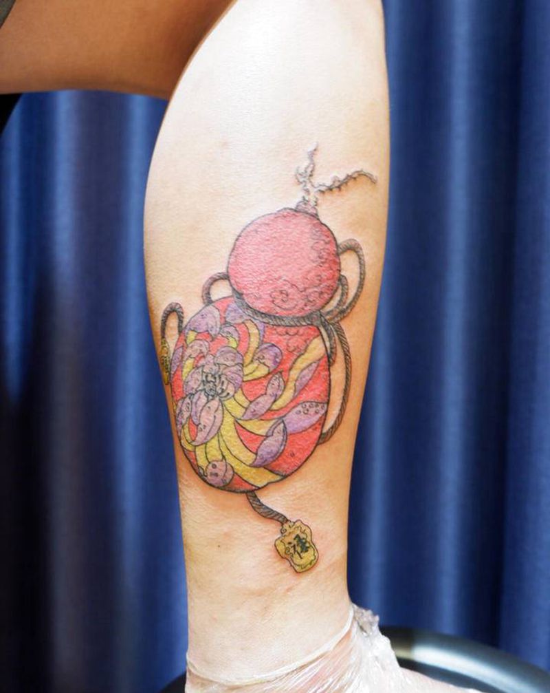 福禄（葫芦）纹身图片_腿部老传统纹身图案