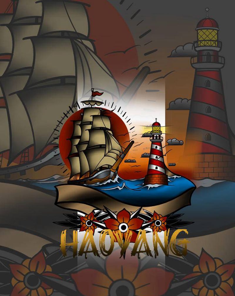 帆船 灯塔纹身图片_手臂腿部Old SchoolNew School帆船纹身图案