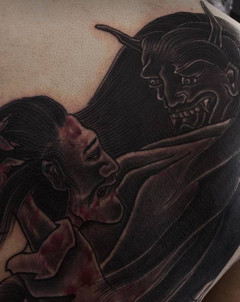 魑魅魍魉妖魔鬼怪纹身图片_背部老传统鬼怪纹身图案