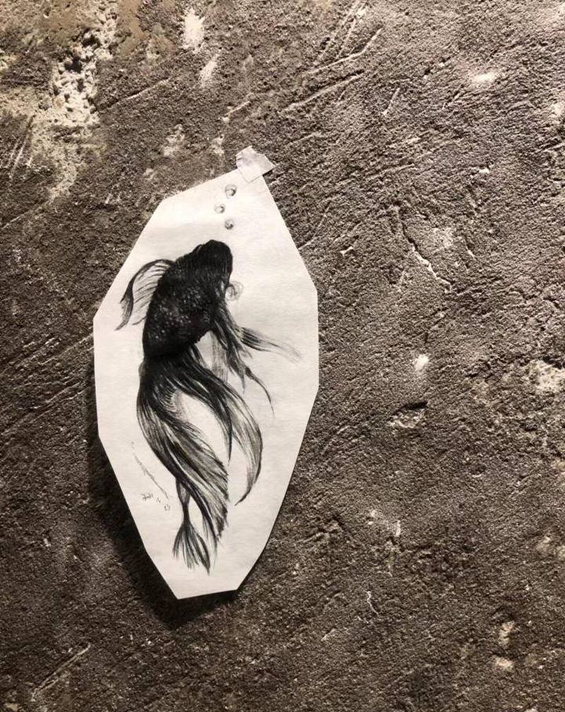 福鱼手稿纹身图片_手部脚部水墨水彩纹身图案