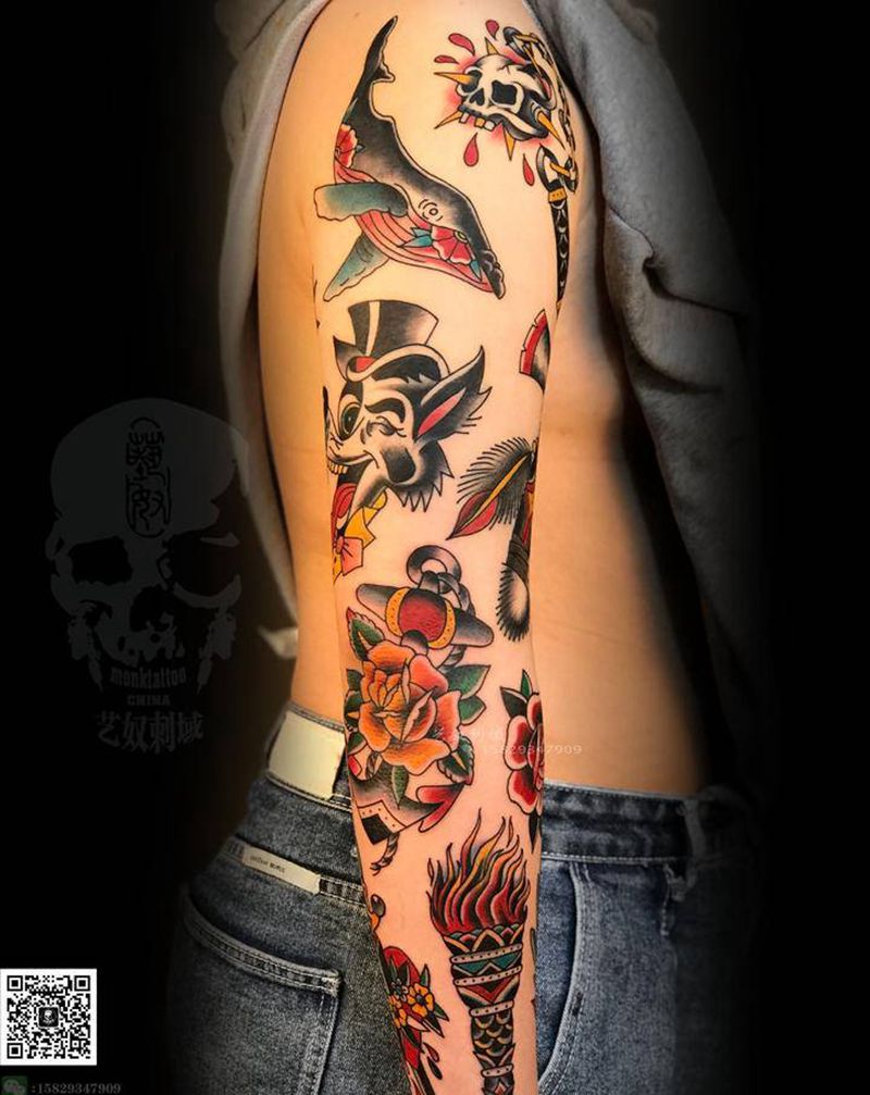 old school花臂纹身图片_手臂Old School纹身图案