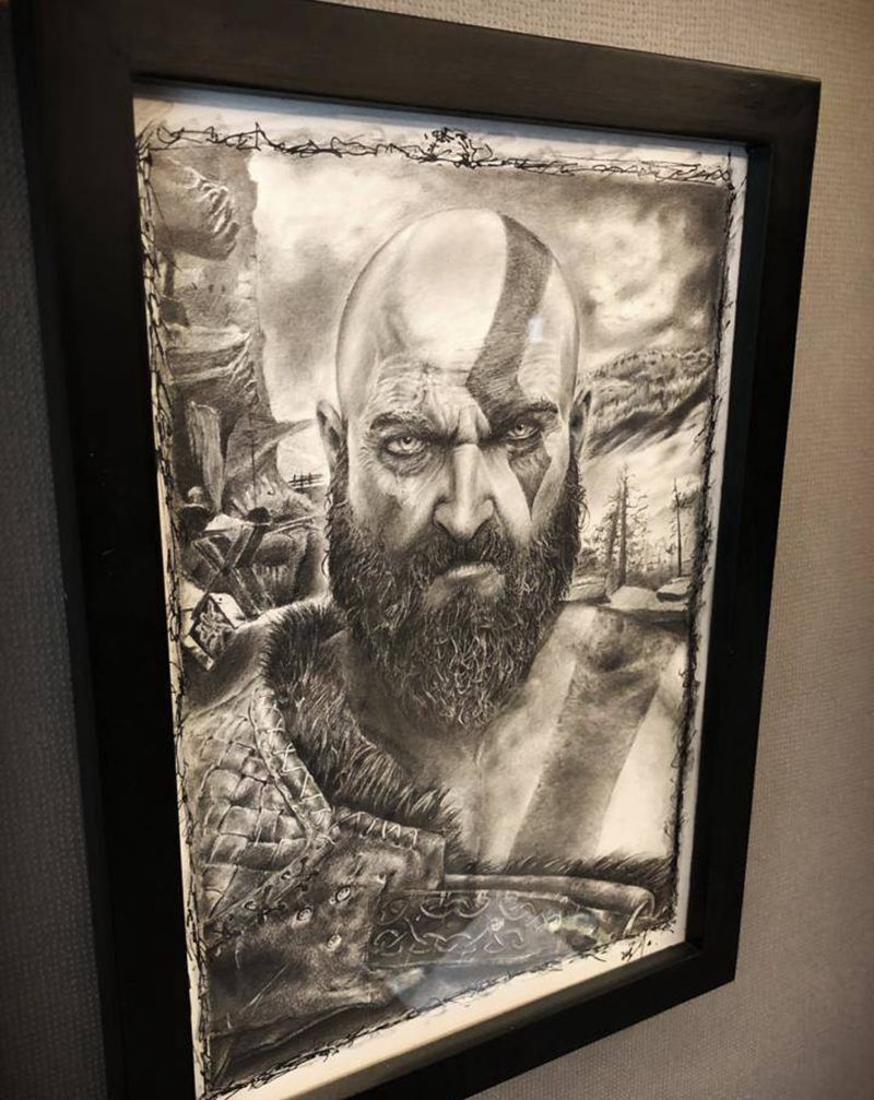 战神奎托斯纹身图片_手部欧美写实手稿素描纹身图案